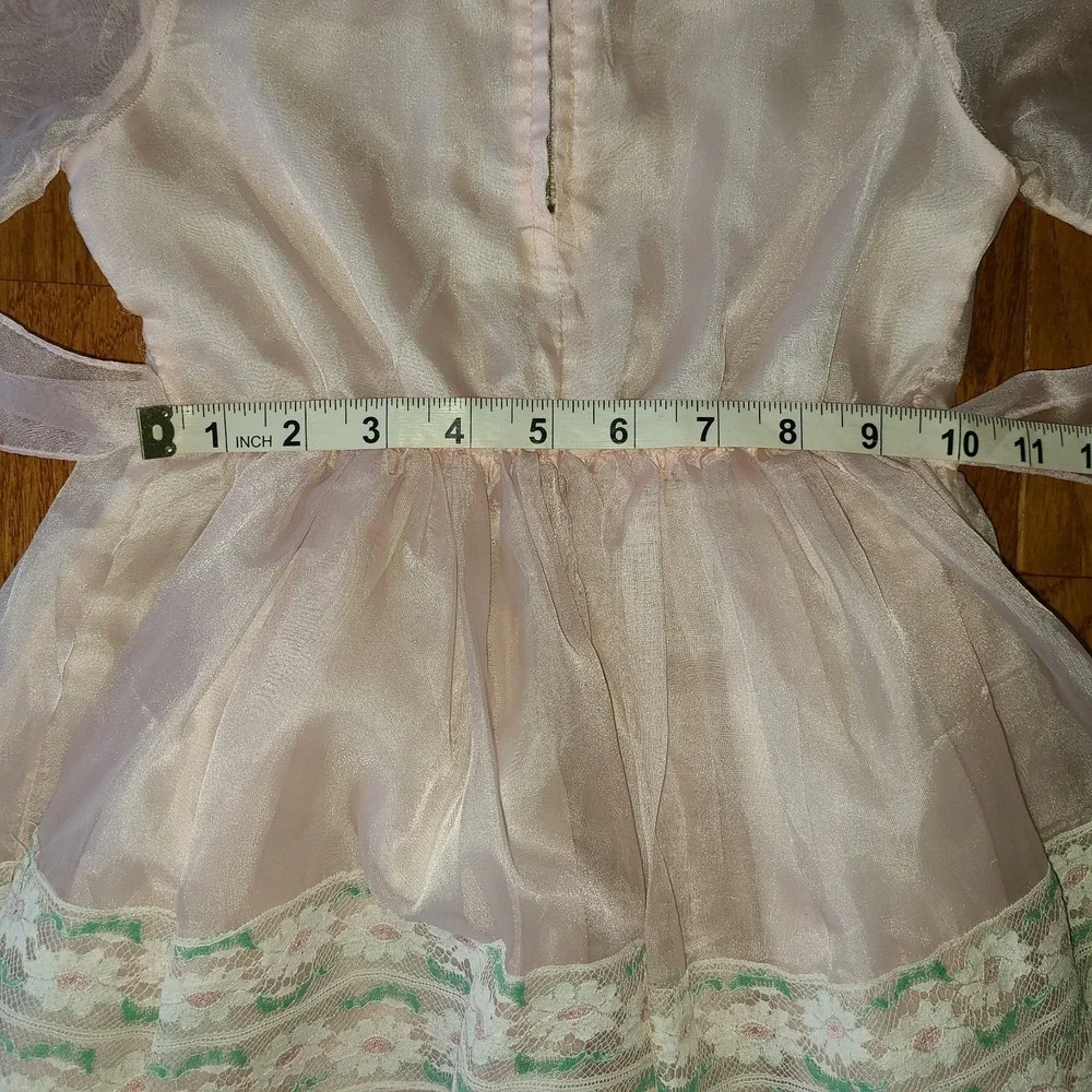 Vtg Rare 1950s Lil Bee Frockette Girls Pink Lining Lace Sheer Belted Dress Sz 5